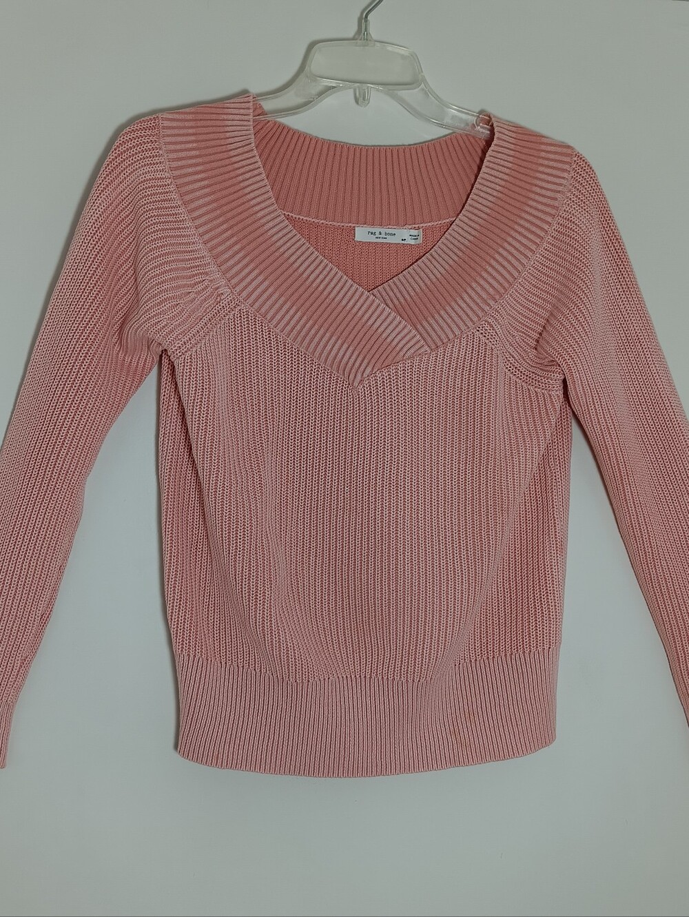 Rag And Bone Pink Rip Knit V-neck Sweater Pullover Size Small - Picture 9 of 9